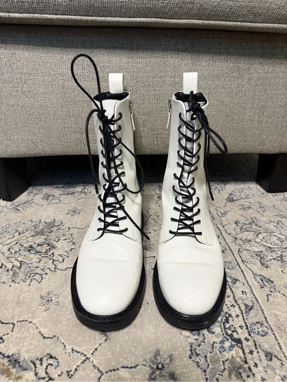 Tory Burch Double-T Combat Boot White Leather